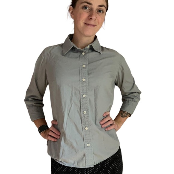 J Crew Womens Medium Solid Gray 3/4 Sleeve Button Up Shirt Textured Collar M - Picture 8 of 12